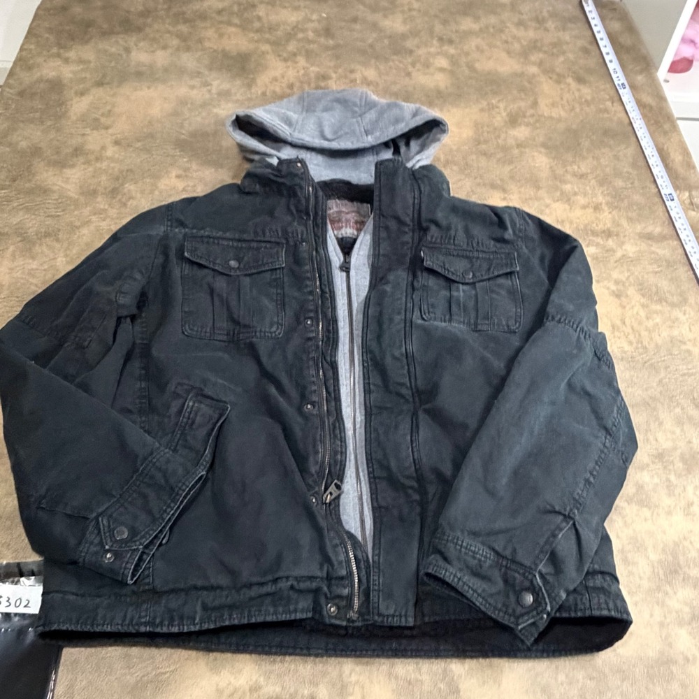 Levi's Field Jacket Mens Large Black Sherpa Lined Hooded Utility Coat 5302